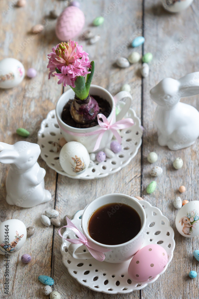 Fototapeta premium Easter is a holiday, with painted eggs bearing the inscription 