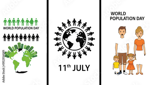 World Population Day illustration with family and globe icons