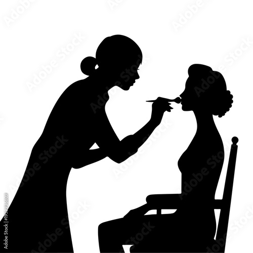 Makeup artist vector illustration, Makeup Artist Silhouette Applying Cosmetics for Fashion Beauty, Makeup Silhouette Vector