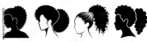 Vector silhouette set of woman hairstyle, Hair Style of woman fashion beauty isolated on white background, Hair Style silhouette vector, woman, girl, face