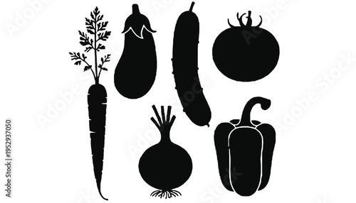 Vegetable icons set of black silhouettes on white background
