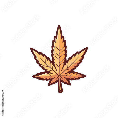 A stylized illustration of a cannabis leaf with a golden-brown gradient and dark outlines.