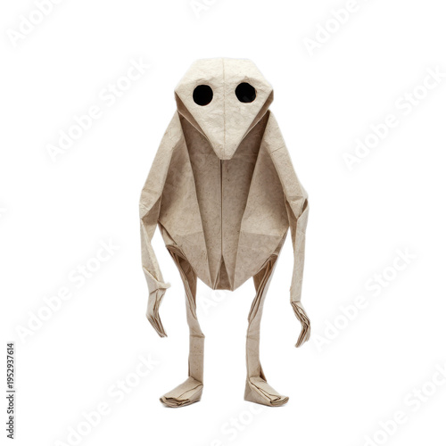 A paper origami of a creature with a creepy face