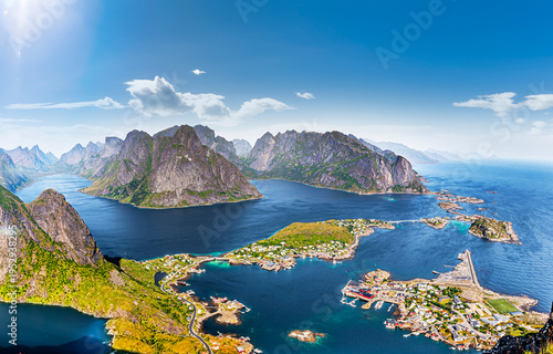 View from Reinebringen mountain to the village of Reine on the Lofoten Island...