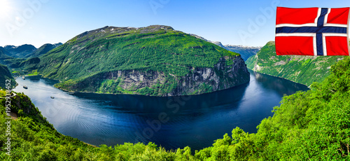 Geiranger Fjord with Flag