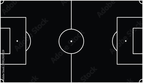 Soccer Football Field Top View Layout with Pitch Markings Center Circle Goal Areas and Penalty Boxes for Sports Game Strategy Background