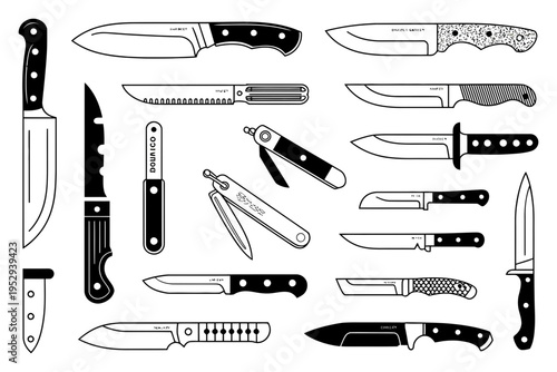 Collection of Various Knives Vector Illustration