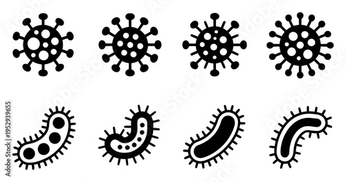Virus and Bacteria Icons Black White Vector Illustration