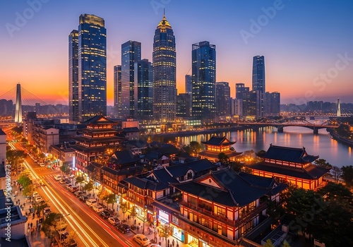 Wallpaper Mural Panorama of a modern city skyline at sunset with traditional architecture Torontodigital.ca