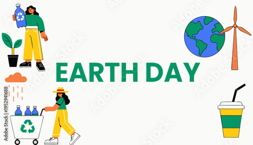 Earth Day eco lifestyle illustration with recycling and sustainability