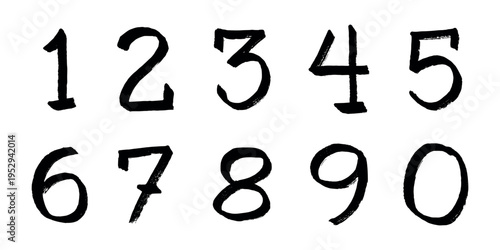 Hand drawn black numbers 1 2 3 4 5 6 7 8 9 0 Stylish brush painted numbers doodle Count, math, kids education