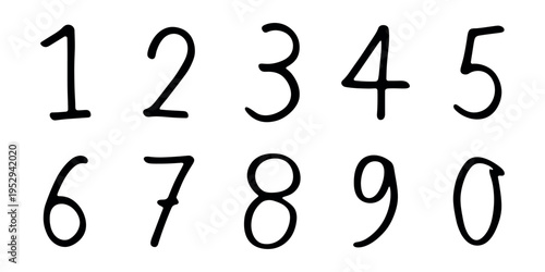 Hand drawn black numbers 1 2 3 4 5 6 7 8 9 0 Stylish brush painted numbers doodle Count, math, kids education