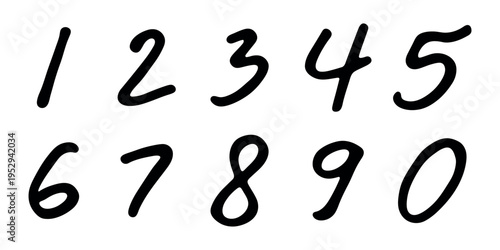 Hand drawn black numbers 1 2 3 4 5 6 7 8 9 0 Stylish brush painted numbers doodle Count, math, kids education