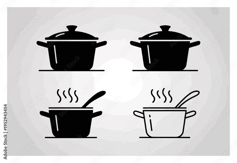 Fototapeta premium Cooking Pots Icons Set Vector Illustration