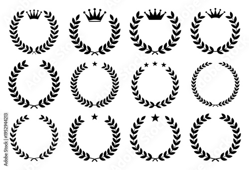 Laurel Wreath Crown Star Vector Illustration Set