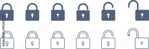開閉させた色んな鍵穴の南京錠のアイコンセット