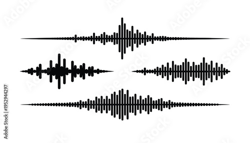 Sound wave vector icons in black silhouette on white background