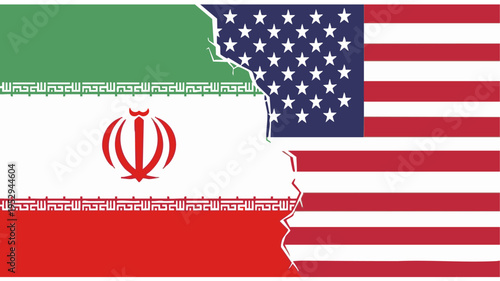 Iran and USA Flags Split Conflict Concept Minimal Vector Illustration