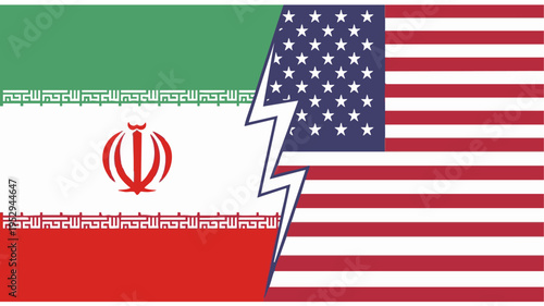 Iran and USA Flags Split Conflict Concept Minimal Vector Illustration