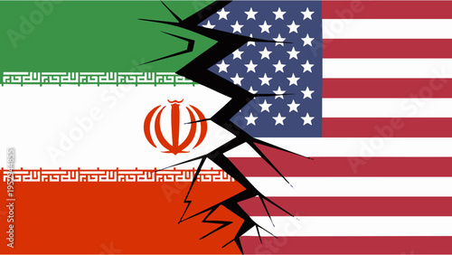 Iran and USA Flags Split Conflict Concept Minimal Vector Illustration