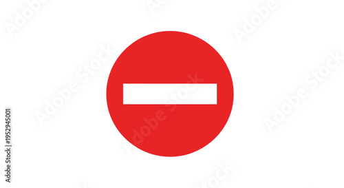 Red Stop Sign with White Bar - No Entry Symbol, Isolated on White Background