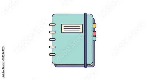 Modern Teal Notebook with Elastic Band and Tabs - Flat Design Icon