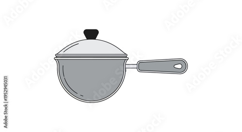 Simple Gray Saucepan with Lid and Handle, Isolated on White Background, Kitchenware Icon