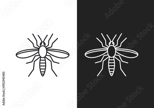 Black and white illustration of two mosquitoes on contrasting backgrounds