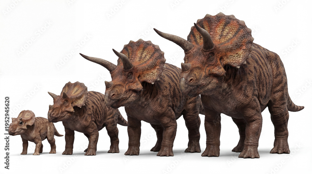 Fototapeta premium Triceratops Horridus Growth Stages – Dinosaur Life Cycle Illustration