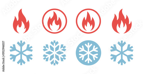 Fire and snowflake temperature icon, vector illustration representing hot and cold settings, climate control, heating, cooling, thermostat systems, and weather symbols for professional digital 