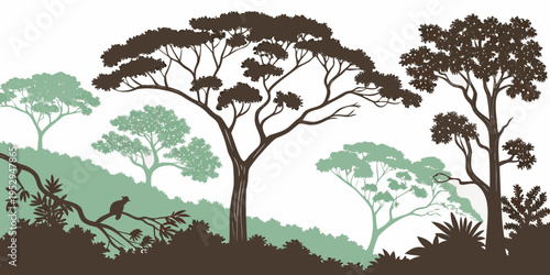 Brown and green trees on a white background plants