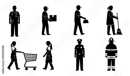 Essential Workers Silhouette Set – Frontline Professions Vector_26