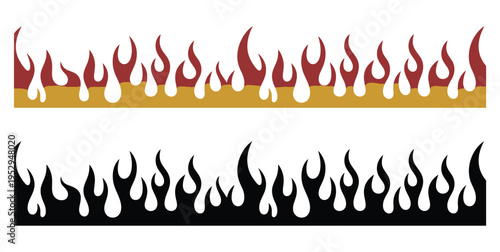 fire flames illustration, painted flame shapes, cartoon campfire elements, black and red fiery design, heat and energy concept, vector scalable graphics collection.