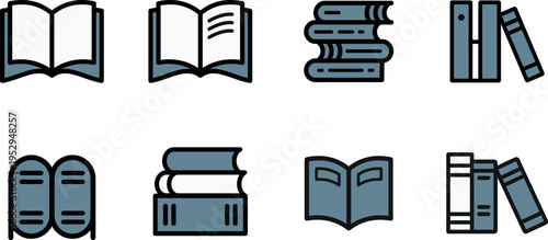 Obraz na plátně Collection of various book icons in different stacked and open positions