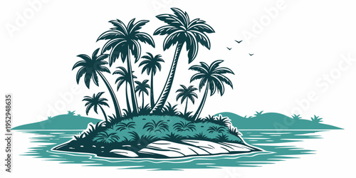 Tropical island with palm trees and turquoise water beach vegetation