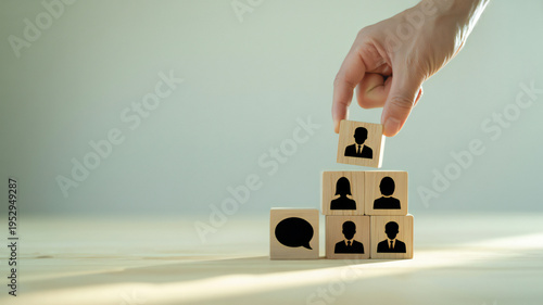 Organizational structure concept with human silhouettes on blocks