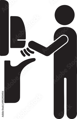 Black silhouette icon of a person drying hands under an automatic hand dryer.