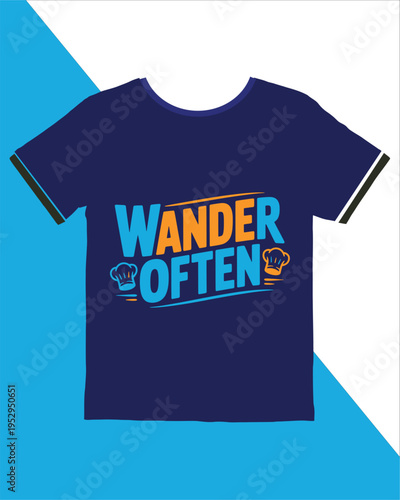 Navy blue tshirt with colorful wander often text and chef hats design