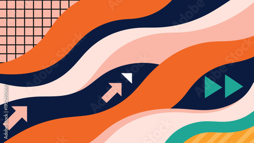 Abstract Wavy Lines with Arrows and Grid Pattern Forward Movement Concept