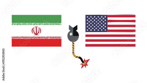 Iran USA Tension Bomb Fuse Political Conflict Concept Vector