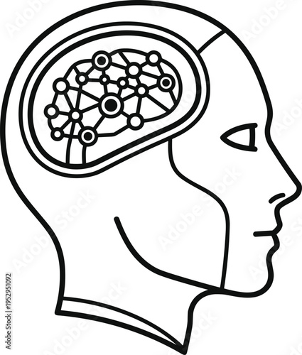 Artificial intelligence brain inside human head icon, neural network technology concept for machine learning digital cognitive system vector illustration