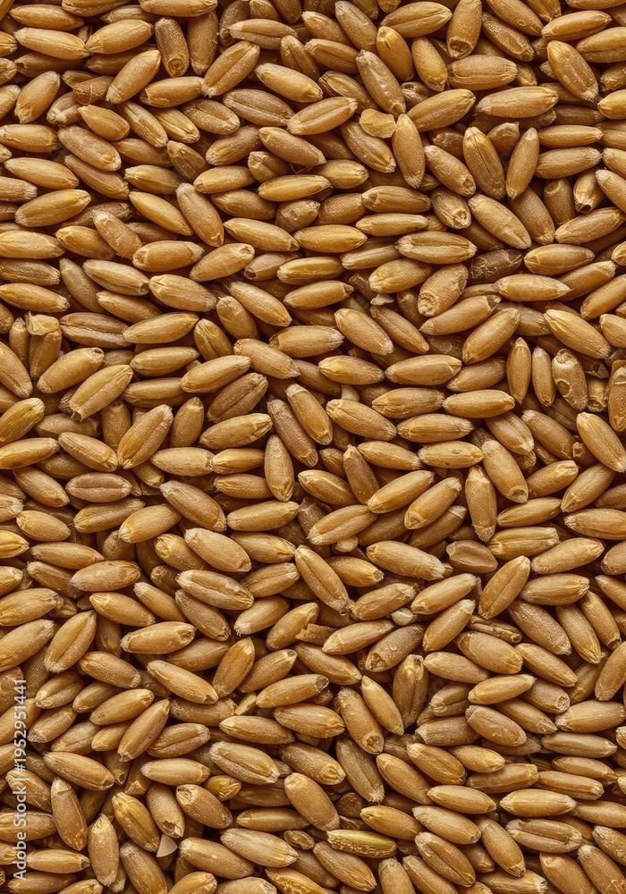 Obraz premium Macro shot showing the dense, repeating texture of golden harvested grain kernels filling the entire frame. Abstract food background, brown, organic, detailed