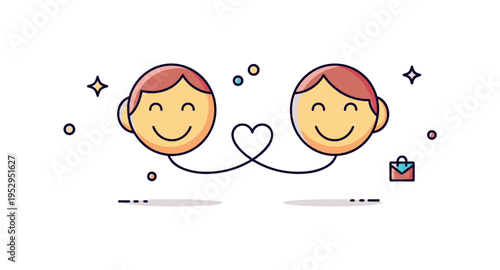 Friendship encouragement two smiling faces connected by a thin heart shaped line, emphasizing supportive relationships. A clean editorial scene about standing