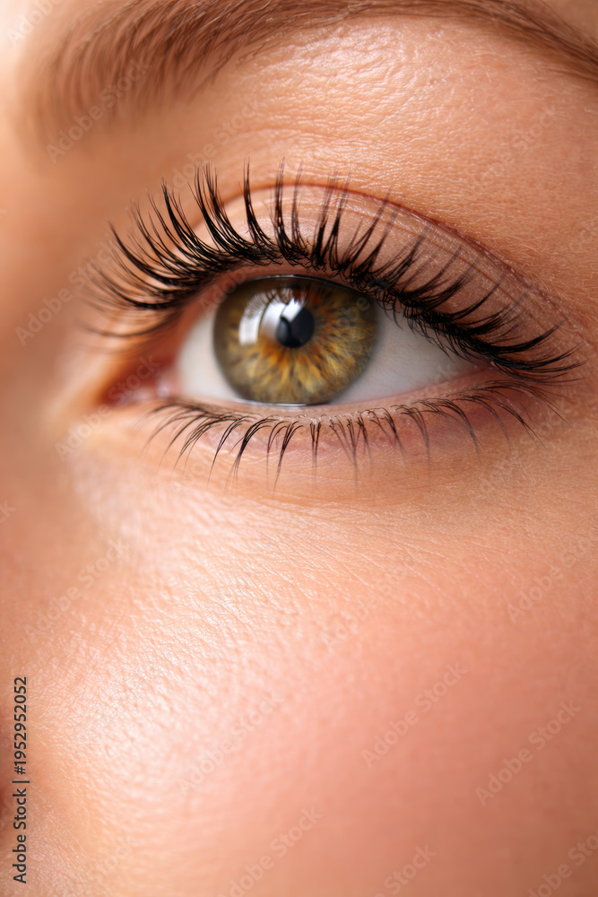 Fototapeta premium Close-up of beautiful eye with long eyelashes and golden iris
