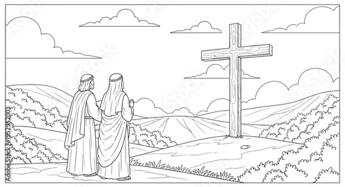 Easter sunday vector illustration of crucifixion scene in eps format