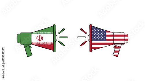 Iran vs USA Political Argument Megaphone Concept Vector Illustration