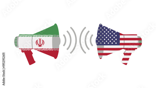 Iran vs USA Political Argument Megaphone Concept Vector Illustration