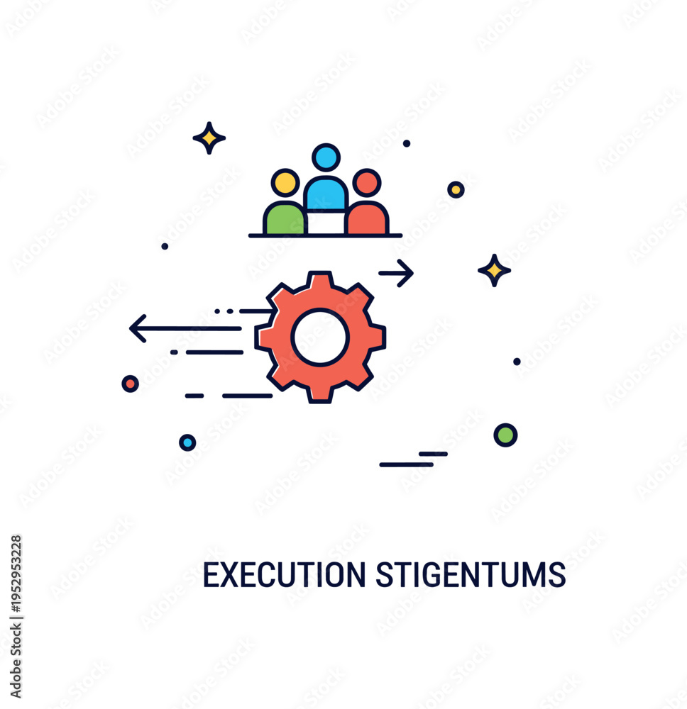 Obraz premium Execution stage momentum built around a gear icon in motion with subtle arrow accents suggesting active development and teamwork. The compact composition