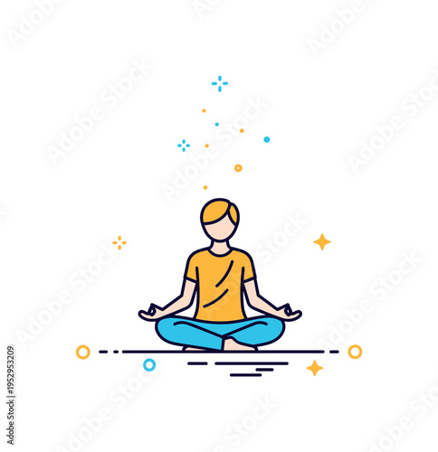 Faith and meditation concept illustrated by a seated figure in quiet posture with subtle light particles floating upward, expressing inner peace and spiritual