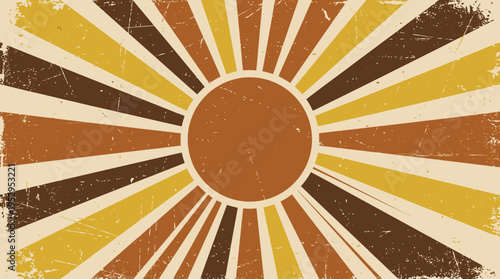 Retro sunburst pattern with vintage grunge texture in warm earth tone colors, concept for poster background, graphic design element and artistic wallpaper